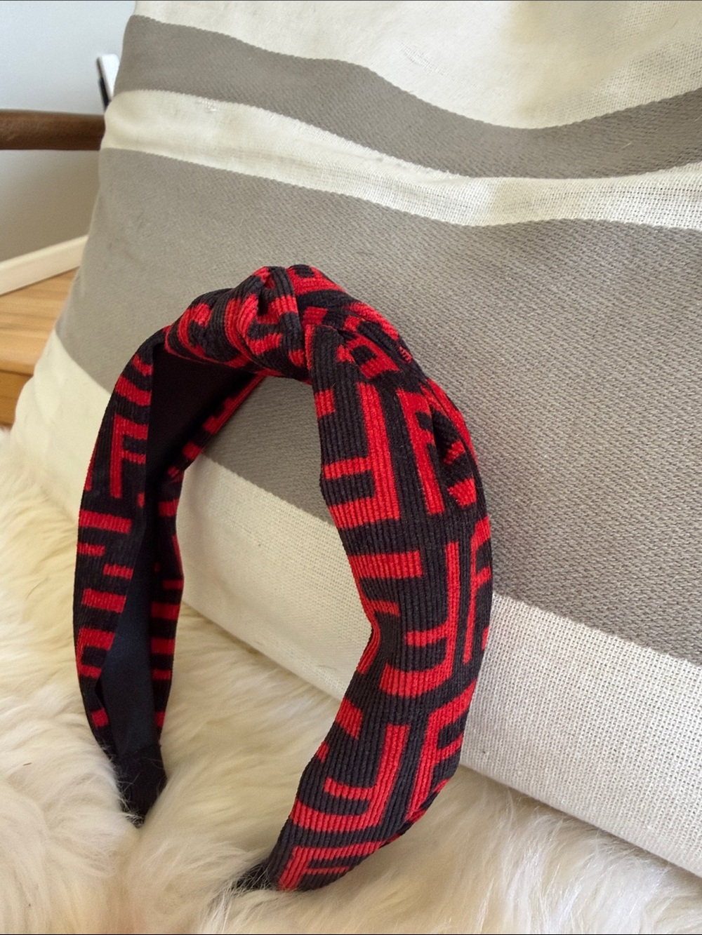 FF Designer Red and Black Geometric Knotted Headband